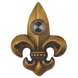 Waterwood Solid Brass Small Fleur De Lis Doorbell in Antique Finish - Wired & Illuminated Push Button from Environmentally Friendly Recycled Material
