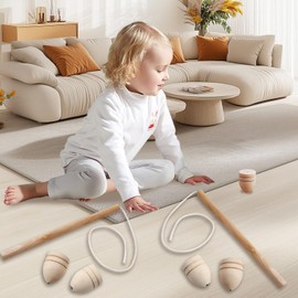 Nereds 2 Sets Hand-carved Wooden Spinnings Gyroscopes Toy Kindergarten Toys, Great Gift for Toddlers Girls Boys