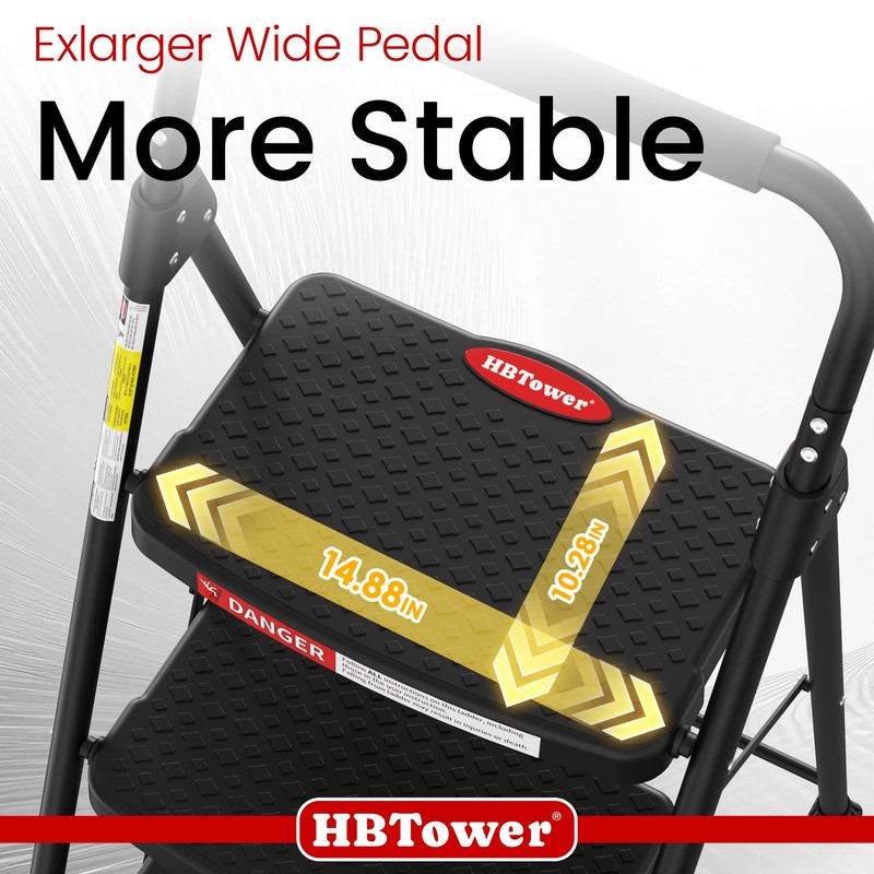 HBTower 4 Step Ladder, Step Stool Foldable with Wide Anti-Slip