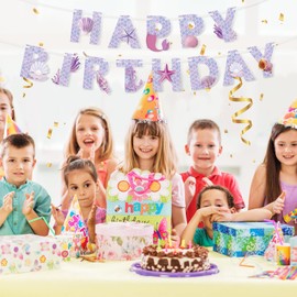 Mermaid Happy Birthday Banner, Birthday Party Decorations for Girls, Mermaid Theme Birthday Party Supplies for Home Table Outdoor