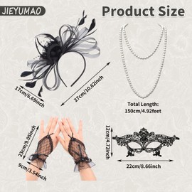 JIEYUMAO Fascinators for Women, Black Tea Party Hats Kentucky Derby Hats with Mask Gloves Necklace for Cocktail Wedding Party