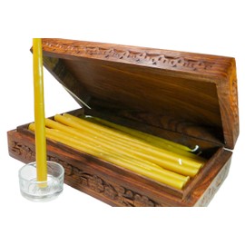 BCandle 100% Beeswax 2-Hour Candles Organic Hand Made - 7 1/2 Inch Tall, 3/8 Inch Diameter (Pack of 36), Wood Box