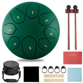 Steel Tongue Drum, Tongue Drum, 8 Notes, 6 Inch Disc Drum, Steel Tongue Drum, Steel Tongue Drum, Percussion Instrument, Hand Pan Drum with Accessory Box, Bag, Fingerpick, Music Book and Mallet