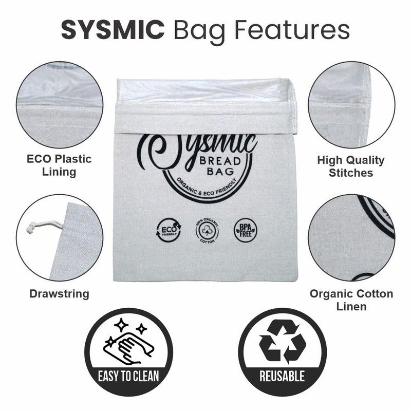 2 X Reusable Plastic Lined Bread Bags for Homemade Bread