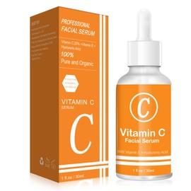 Vitamin C Face Serum with Vitamin E and Sodium Hyaluronate - Skin Brightening Serum for Face with 20% Vitamin C, Anti Aging & Hydrating Formula, Reduce Wrinkles & Fine Lines, 1 Fl. Oz