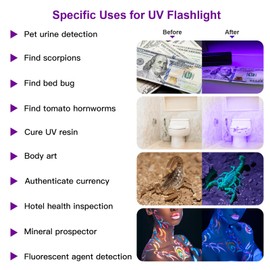 COSOOS COSOOS 2 Pack UV Flashlight, 12 LED Handheld Blacklight Flashlight 395nm Mini Light Torch Detector for Dog Pet Urine Stains, Bed Bugs and Scorpions. (Batteries not Included)