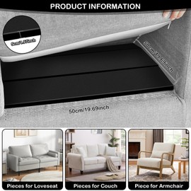 FwQoFvk 2Pcs Sofa Seat Support, High Density Foam Couch Under Support, Soft Trapezoidal Sofa Cushion Sag Board for Home Couch 50×50×5 cm (Dark Grey)