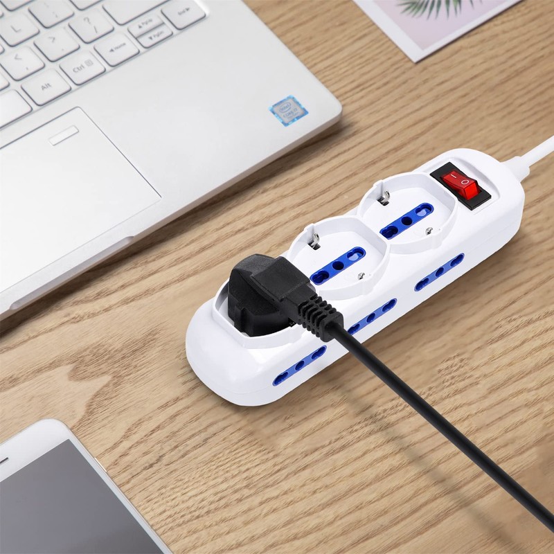 Aigostar Mehrfachsteckdose， Mehrzweck-9-fach-Steckdosenleiste， 250 V/3680 W. 3 m Kabel. Weiß.Italienisch