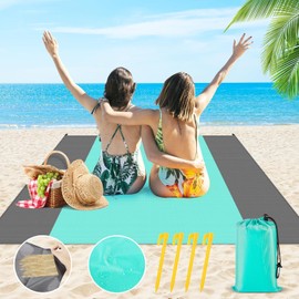 CIRULLI Picnic Blanket 210 x 200 cm, Beach Mat Foldable, Sand-Free Beach Blanket, Picnic Blanket Small Waterproof with Triangular Sandbags, 4 Pegs, Picnic Blanket Outdoor for Picnic, Beach, Camping