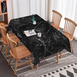 SIEDYCV Natural Black Grey Marble Tablecloth, 52x70 Inch Abstract Modern Luxury Black Marble Texture Rectangle Waterproof Fabric Table Cover for Kitchen Dining Room Indoor Outdoor Home Party Decor