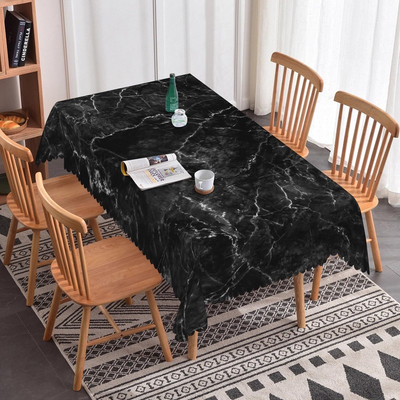 SIEDYCV Natural Black Grey Marble Tablecloth, 52x70 Inch Abstract Modern