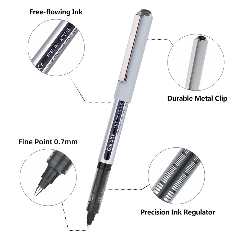 EYEYE Black Rollerball Pens 12 Pack 0.7mm Medium Point Fine