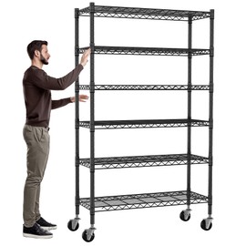 Lynkloft Storage Shelves with Wheels 6 Tier Wire Shelving Adjustable Metal Shelving Unit Heavy Duty NSF Shelf Capacity 2100lbs for Garage Racks, Kitchen, Closet, Commercial (48"x18"x82", Black)