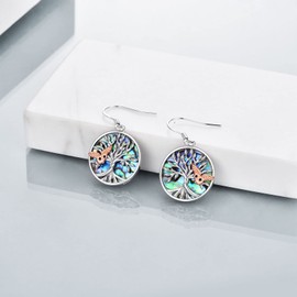 Tree of Life Drop Earrings Owl Heart Shaped Dangle Earrings 925 Sterling Silver Earrings Cubic Zirconia Jewellery Gift for Women Girsl Mum Mother Friends Girlfriend (Abalone shell)
