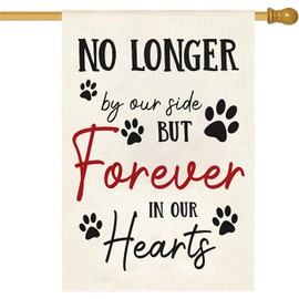 Pet Memorial House Flag No Longer By My Side Forever in Our Heart 28x40 Inch Double Sided Burlap Pawprints Lost Pet Cat Dog Bereavement Gift Outdoor Yard Decor