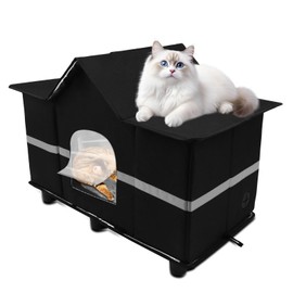 Outdoor Cat House with Reflective Strip Roof Window Elevated Water Proof Insulated Winter Shelter for Small Pet