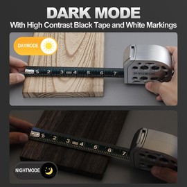 ROCIRLAB 25ft/7.5m Self-Locking Magnetic Stainless Steel Tape Measure, Black Laser Engraved Single-Sided Scale (Inches/Feet), Automatic Lock, Washable & Drop-Resistant