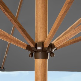 Best Choice Products 9ft Deep Square Solar Powered LED Lighted Patio Umbrella w/Faux Wood Texture, UV-Resistant Fabric, Hand Crank - Gray