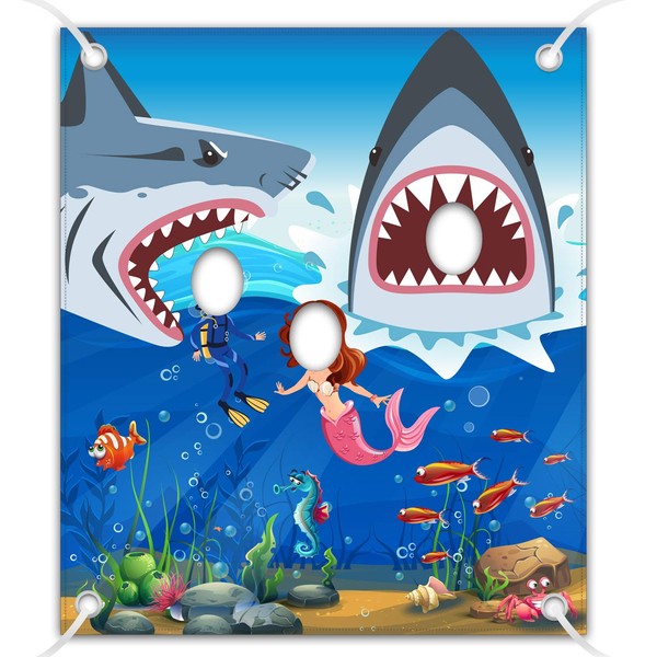 Shark Party Decorations Shark Photo Prop, Giant Fabric Shark Photo Booth Background, Funny Shark Theme Party Games Supplies for Shark Birthday Party 5x 4.3 ft