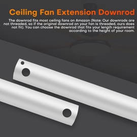 16-Inch Ceiling Fan Downrod with Extension Cord, 1.3-Foot White Ceiling Fan Extension Rod, 1-Inch OD, Ceiling Downrod for Various Fans(White, Unthreaded)