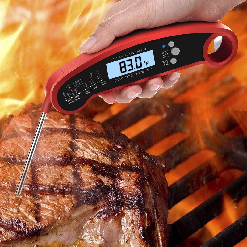Cooking Thermometer,IP67 Waterproof Digital Meat Thermometer with Backlight, Calibration &