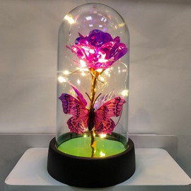 JZILU Forever Rose for Women Mom Wife,Mothers Day Forever Rose Gift Ideas,Galaxy Rose Flower Light Up in Glass Dome, Eternal Roses Birthday Butterfly Gifts for Women