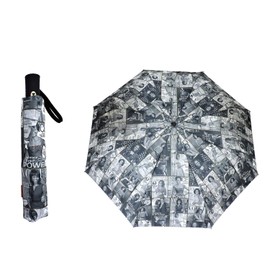 Amy & Joey Magazine Cover Collage Michelle Obama Printed Light Weight Bubble Dome Compact Retractable Folding Umbrella With Sleeve (Auto Open-Black)