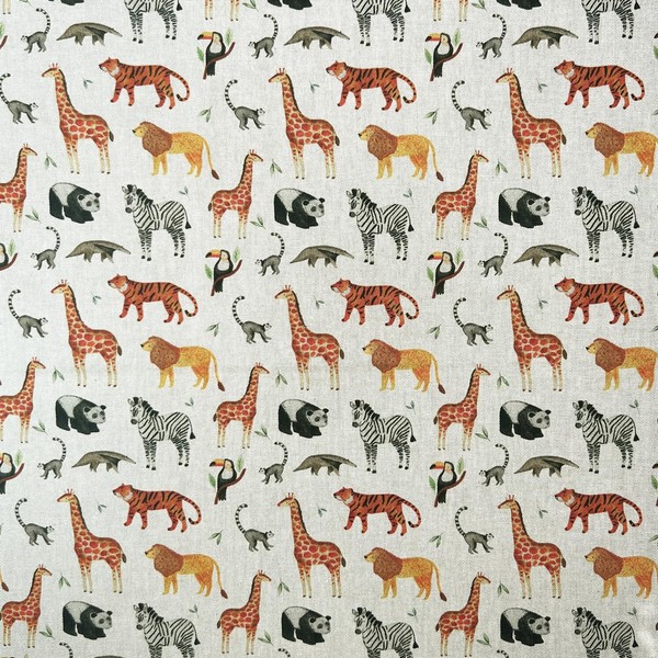 TRIXES Cotton Fabric - Natural Safari Design - Embroidery Fabric