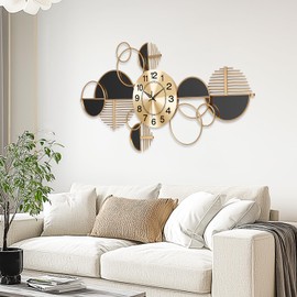 Axioglo Decorative Wall Clock, 34" Large Wall Clock,Non-Ticking Metal Wall Art, Battery Operated Clock for Living Room, Entryway, Office or Bedroom Decor