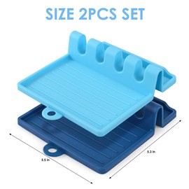 CUZAFO 2-PACK 600°F Heat Resistant Silicone Spoon Rest, Multiple Utensils Rest, BPA Free Easy to Clean Dishwasher Safe, Blue (Deep+Light)