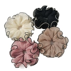 Lyfengdeam Stretchy Hair Ties 4pcs Hair Ring Ponytail Fabric Girl Women's Large Hair Scarf，Elastic Exaggerated Contrast Color Hair Tie Women Girls Sweet Pleated Hair Rope Hair Accessories Hair Band