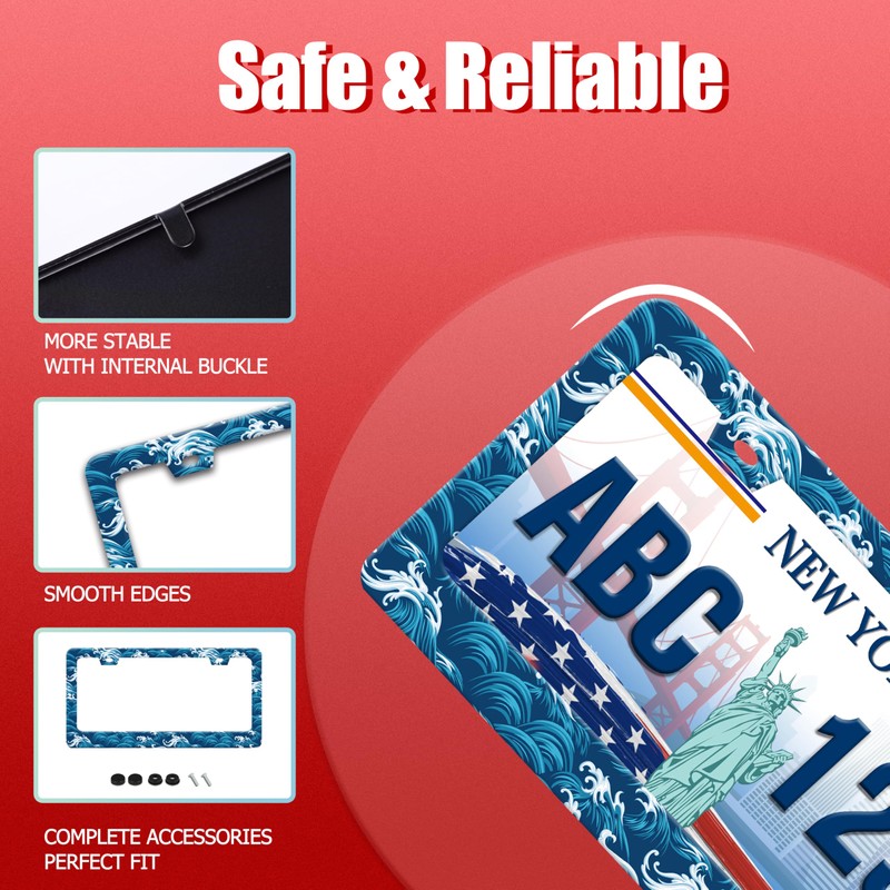 Ocean Waves License Plate Frame Funny Beach Sea Wave Stainless