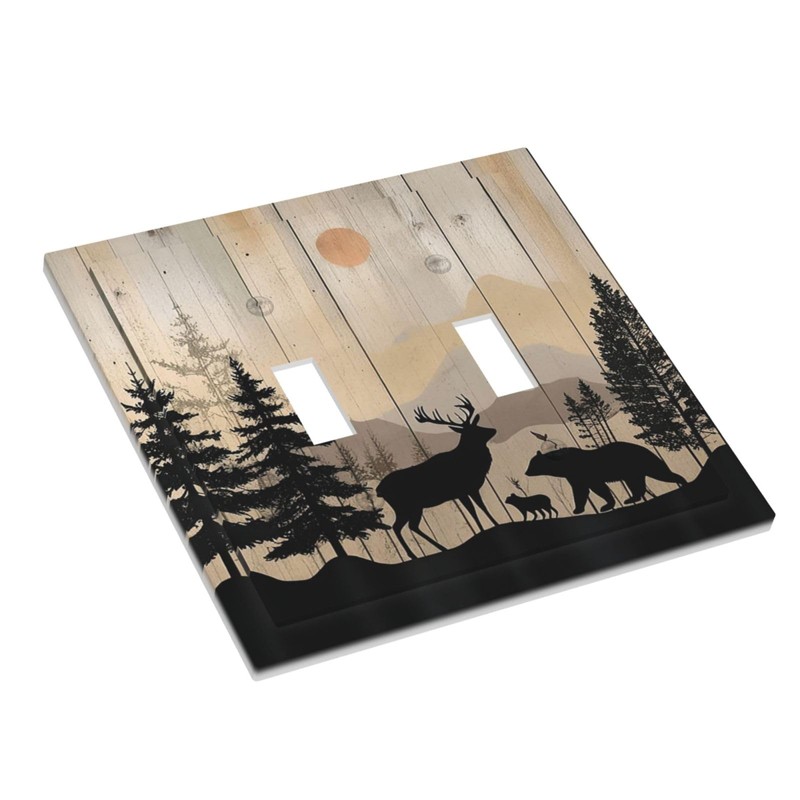 Naiqadnehz Decorative Switch Plates Wood Board Wildlife Cute Bear Deer