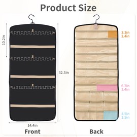 Hanging Jewelry Organizer for Closet, Double-Sided Jewelry Storage for Earrings, Necklaces, Rings on Wall/Door, Earring Holder Organizer Wall with Hooks, Includes 10 Sealed Bags, Water- & Dustproof