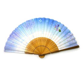 Fashionable kimono Iroha Hand Fan, Embroidery Fan, Hydrangea, blue (pale)