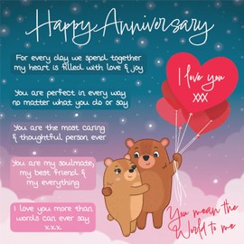 Hunts England - Romantic Starry Night Anniversary Card For Him/Her - Cute Bears Collection - Verse Anniversary Card For Wife, Husband, Boyfriend, Girlfriend - Romantic Poem Anniversary Card