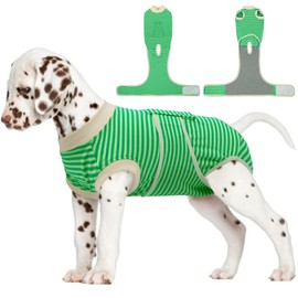 FUAMEY Dog Recovery Suit Male,Dogs Surgery Neuter Suits Puppy Spay Shirts for Female Protect Dog's Skin Anti Licking Abdominal Wounds Doggie Onesie Pet Bodysuit Alternative to Cone Green Stripes XS