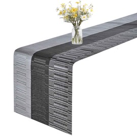 GIVERARE Table Runner, 12x53in Heat-Resistant Woven Vinyl Long Tabletop, Non-Slip Washable PVC Table Runners, Easy to Clean Premium Plastic Dresser Cover for Wedding, Decor, Home, Art (Black+Silver)