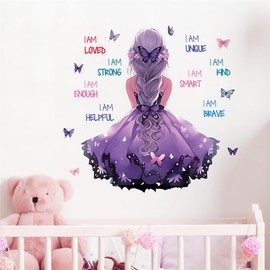 Purple Ponytail Girl Inspirational Wall Stickers, sacinora Motivational Lettering Quotes DIY Butterfly Wall Decals Removable Vinyl Peel and Stick for Kids Baby Nursery Bedroom Playroom Art Decoration