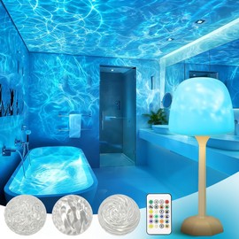 TGYWCHY Spa-Like Shower Lamp Waterproof Bathroom Lamp Ocean Wave Projector Light with 16 Colors Changing Rechargeable Remote Control & Touch Northern Lights Projector,Cordless Light for Inside Shower