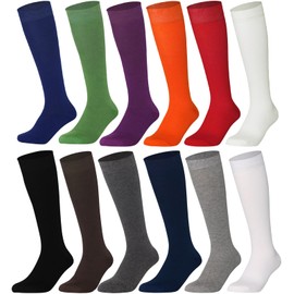 Mysocks Knee High Socks for Women Men Combed Cotton Seamless Toe Tall Long High Socks 12 Pairs Plain,8-11