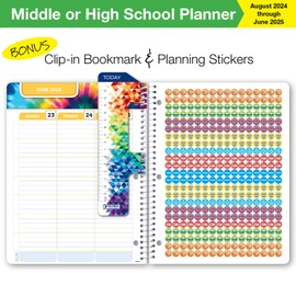 Global Datebooks Dated Middle School or High School Student Planner for Academic Year 2024-2025 includes Ruler/Bookmark and Planning Stickers (Matrix Style - 8.5"x11" - Rainbow Silhouette)