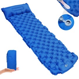 Bigmeda Self-Inflating Sleeping Pad, Ultralight Inflatable Sleeping Pad with Pillow, Built-in Pump Foot Press Waterproof Durable Camping Sleeping Pad for Backpacking, Hiking, Traveling (Dark Blue)