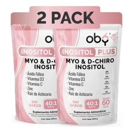 2-Pack 600g Myo y D-Chiro Inositol Plus 401  Acido Folico, Prebioticos, Vitaminas D3, C, Zinc  4100mg porcion  Balance Hormonal Mujer SOP Mujer Mayo