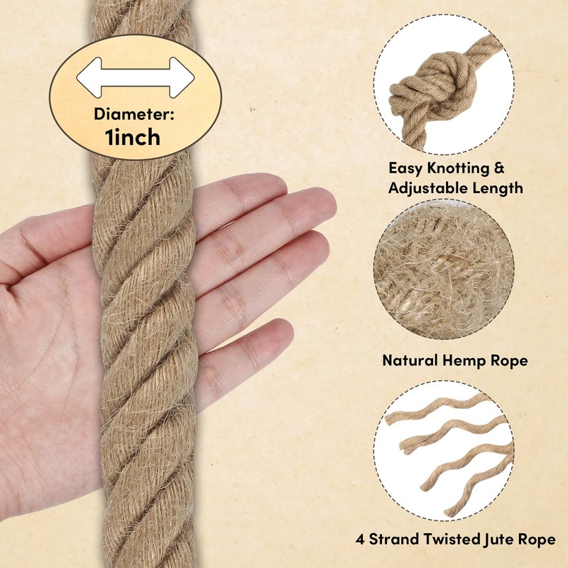 Manila Rope 1 Inch x 150 Feet, Twisted Thick Rope