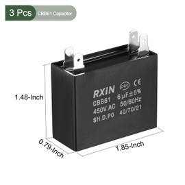 YOKIVE 3 Pcs CBB61 Run Capacitor, 450V AC 6uF 50/60Hz Double Insert Run Round Capacitor, Low Loss, Great for Washing Machines Motor (Black)