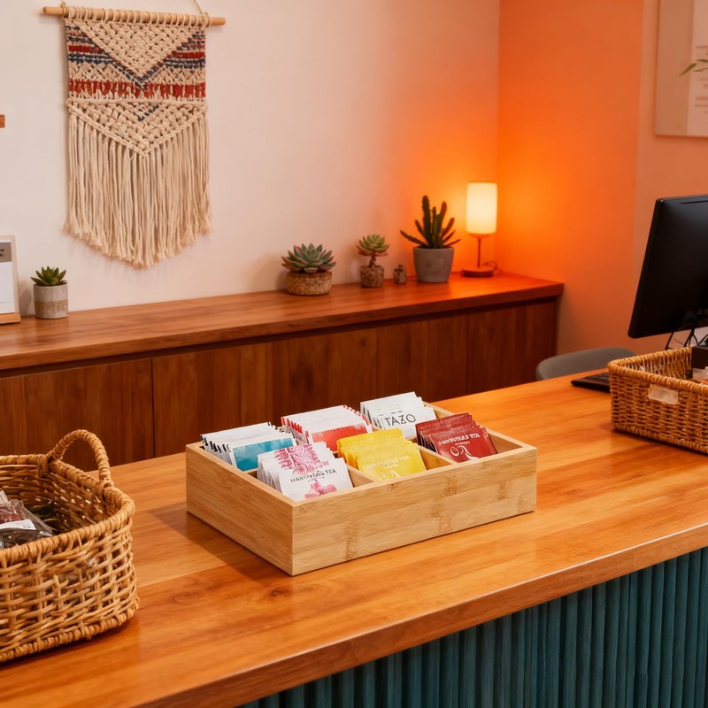 SJORHNUS Tea Organizer,Bamboo 6 Compartment Tea Bag Organizer,Tea Storage Holder