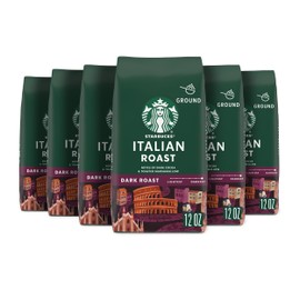Starbucks Ground Coffee, Dark Roast Coffee, Italian Roast, 100% Arabica, 6 bags (12 oz each)