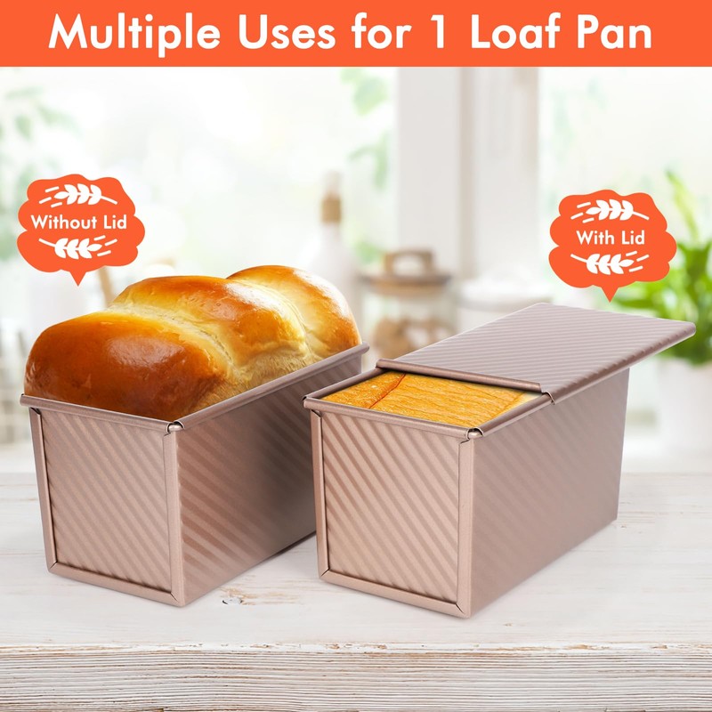 Beasea Pullman Loaf Pan with Lid, 2 Pack 1 lb