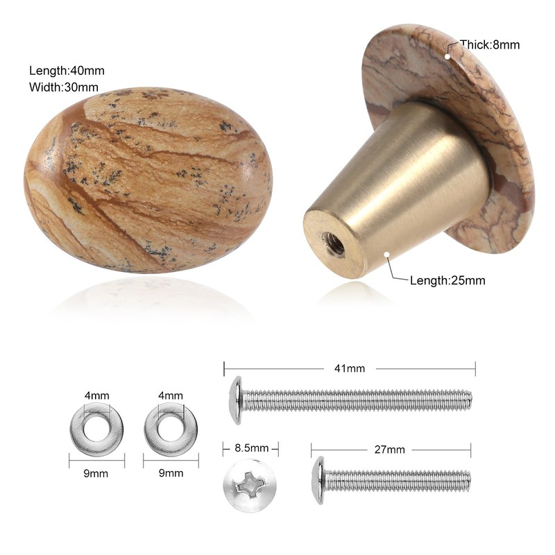mookaitedecor Set of 4 40mm Picture Jasper Stone Drawer Knobs
